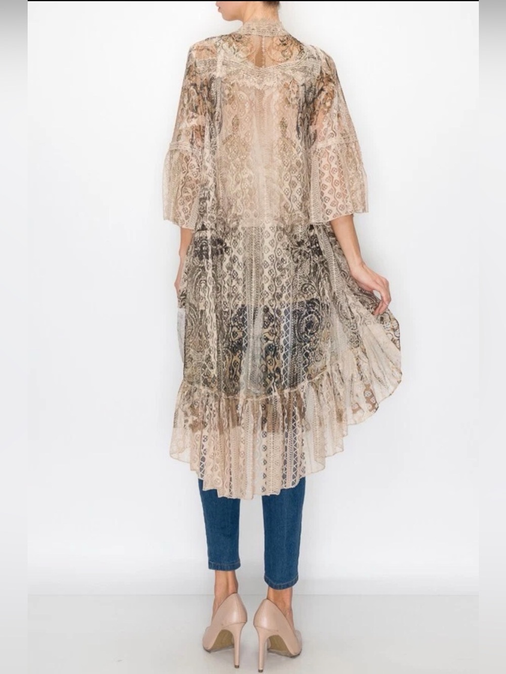 Origami Lace Vintage Western Boho 
Duster‎ bohemian Kimono Size Large